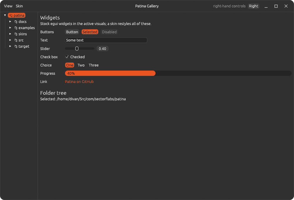 The same gallery in the Dark Orange skin, with Ubuntu orange selections